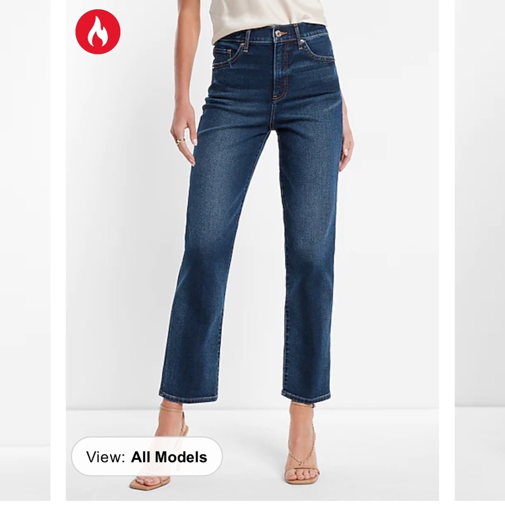 Express High Waisted Dark Wash Straight Ankle Jeans